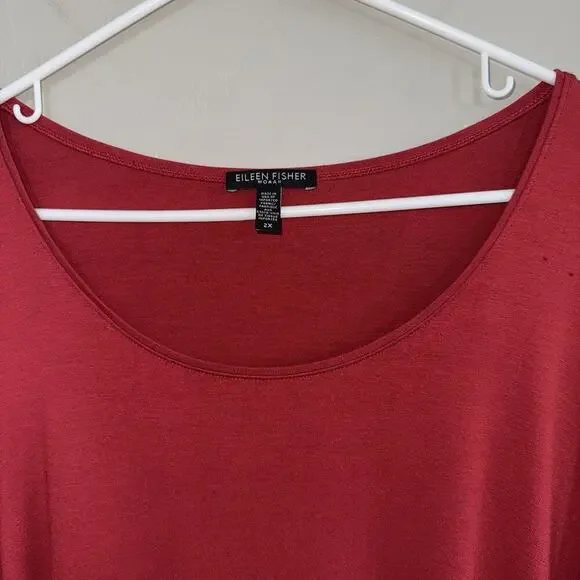 Eileen Fisher Women Tunic Top Dress Sz 2X Burgundy Red Scoop Neck Short Sleeve - Picture 2 of 9